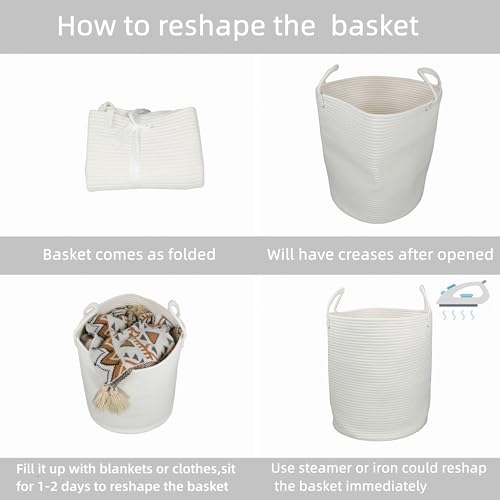 Image of XUANGUO White Cotton Rope Laundry Basket Hamper for Clothes Large