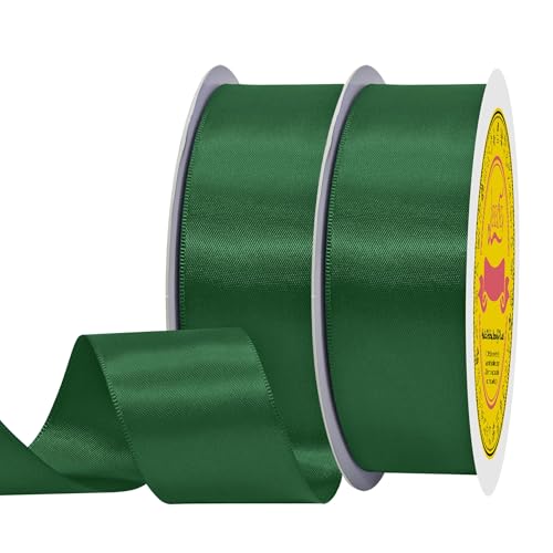 Image of 100 Yards Forest Green Satin Ribbon Polyester Ribbon for Gift Wrapping Very Suitable for Weddings Party Hair Bow Invitation Decorations and More（1-1 /2 inch X 50Yards X 2 Roll）