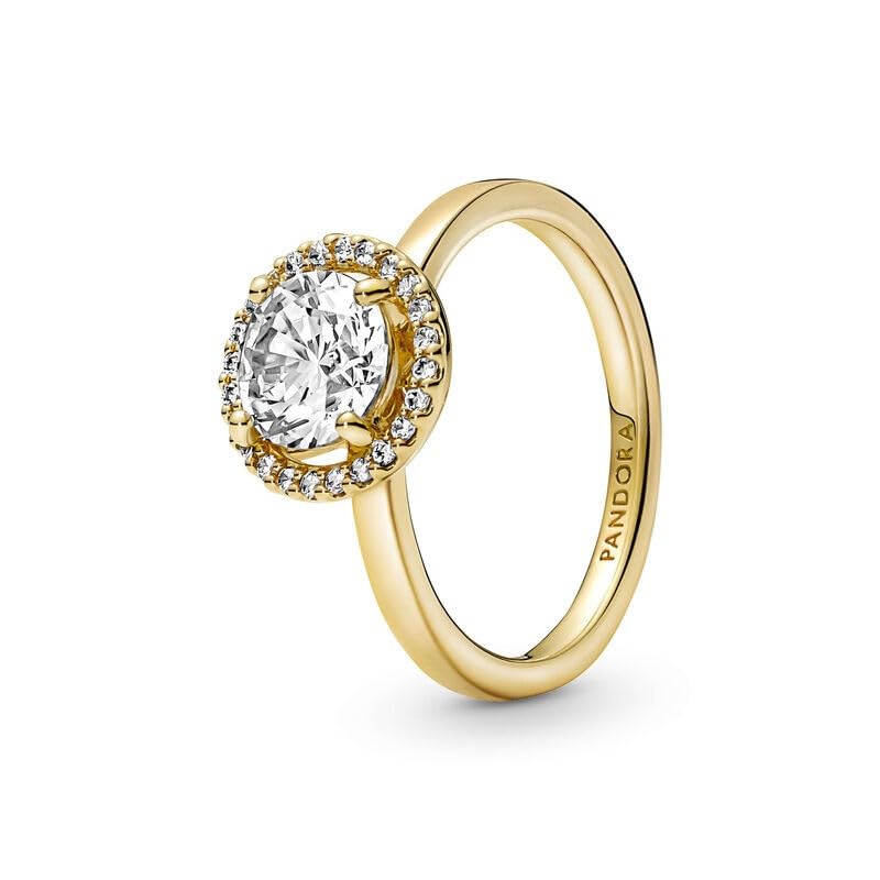 Bague Halo rond scintillant Pandora en métal plaqué or 14k pour un éclat de luxe intemporel