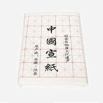 Chinese Calligraphy Brush Writing Xuan Paper with Grid for Students Beginning and Intermediate Calligraphy Practice Set 100 Sheets, White Size 6cm2.36"/50 Grid