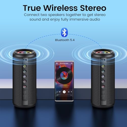Portable Bluetooth Speaker with Loud Stereo Sound, Bluetooth Speaker Wireless with RGB Lights, TWS Pairing, 3 EQ Modes, Built-in Mic - 2