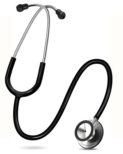 Image of FriCARE Dual Head Stethoscope - Stethoscopes for Nurses, Medical Nursing Students, Paramedics /EMT /LVN /VNA Backup Estetoscopio, Black Tube, Stainless Steel Chestpiece