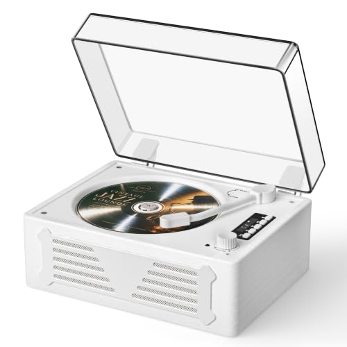 Image of Retro CD Player with Speakers Bluetooth in & Out White Wood Grain