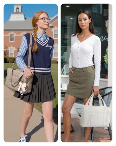Image of BAGSMART Boxy Tote Bag for Women, Crossbody Bag with Zipper, Crush Bow Purses for Travel Work College