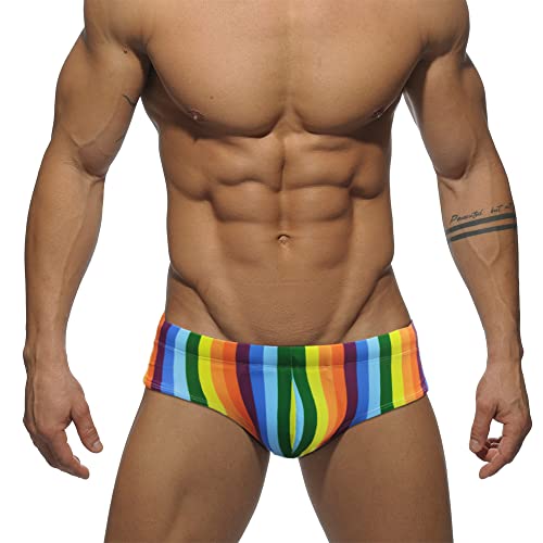 Men Push-Up Pad Swimming Briefs Padded Rainbow Sexy Swimwear Sunbath Surf Beach Shorts