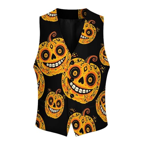 Mexico Dia De Los Muertos Pumpkin Men's Formal Suit Vest for Business Formal Or Casual Dress Waistcoat Wedding4