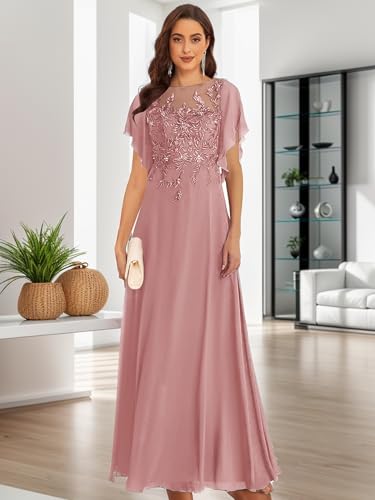 Lace Appliques Mother of The Bride Dresses for Women with Sleeves A-line Chiffon Formal Wedding Party Gowns4