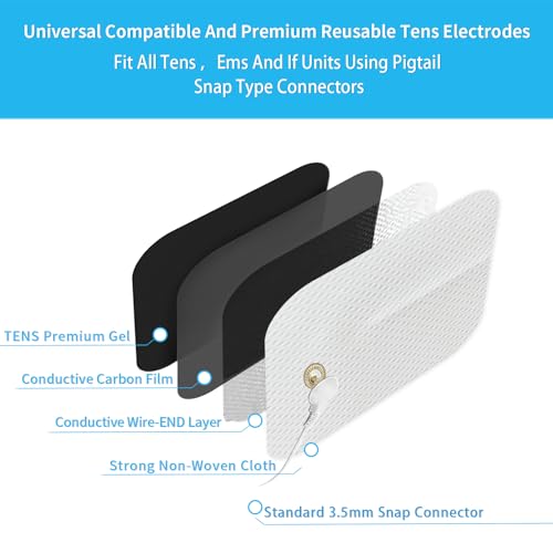 Image of TENS Unit Replacement Pads 4X8 inch, 40 Pcs Premium Quality Snap Replacement Electrodes for TENS and EMS Muscle Stimulator, Using 3.5mm Snap Connector