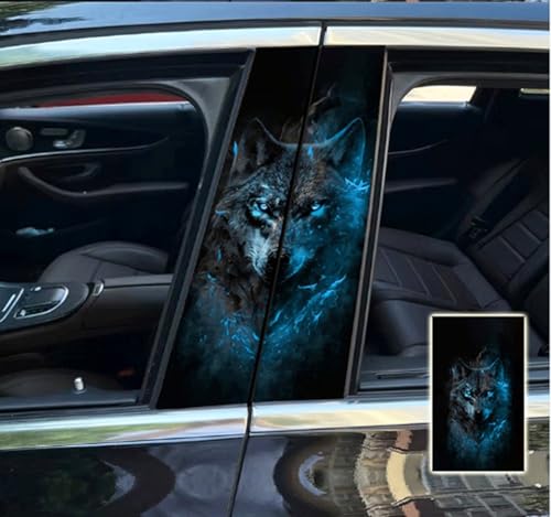 Image of 2pcs /1set Car B Pillar Sticker Decal Upgraded Vinyl Car Decals Body Side Stickers,Wolf Lions Rose Tigers Graphics Scratch Cover Large Sticker for Car Auto Van SUVs Trucks 19.6'' (Blue Wolf)