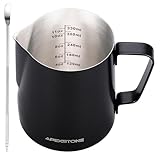 Apexstone Coffee Steaming Pitcher 12 oz/350 ml, Espresso Milk Frothing Pitcher 12 oz, Espresso Steaming Pitcher 12 oz, Art Pen INCLUDED