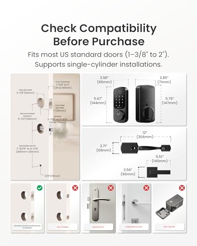 Image of DESLOC B200 Keyless Entry Door Lock with Handle Set, Smart Locks for Front Door, Deadbolt Smart Lock, Front Door Locks Set, Electronic keypad Deadbolt with Handle, 12 Months Battery, IP54