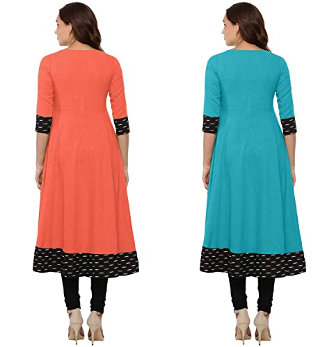 Image of NATEK Plain Cotton Regular Wear Anarkali Kurtis Dresses for Ladies Girls - Combo Pack of 2