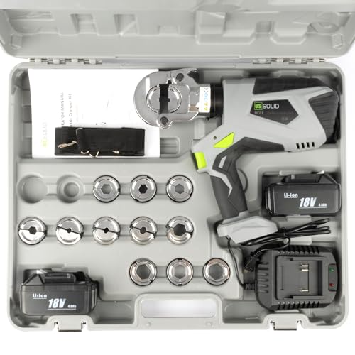 U.S. Solid Cordless Electric Hydraulic Crimper Tool Kit, 6.5 Ton, 8 AWG to 600 MCM Copper Dies, for Cu Lugs Splices and Connectors, 2 Li-ion Batteries and Charger, LCD - image 8