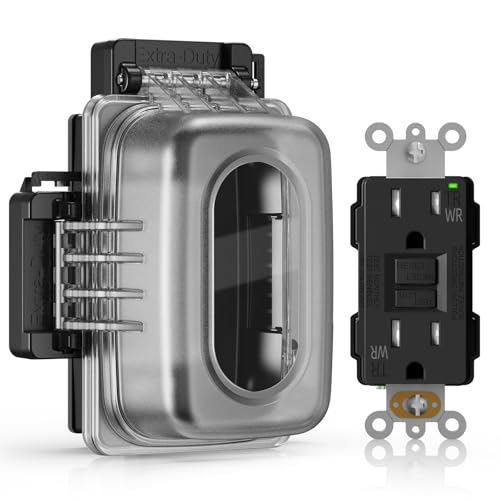 Enchufe GFCI para exteriores ELEGRP de 15A con tapa impermeable negra