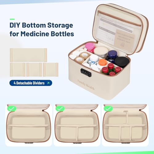 Image of Mancro Lockable Medicine Bag, 2-Layer Pill Bottle Organizer Storage with Adjustable Dividers, Medication Travel Case for Pills, Vitamins & Supplements, Medicine Organizer for Dorm, Home Use and Trips