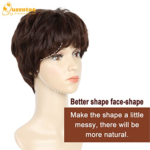 Image of Short Layered Synthetic Pixie Cut Wig for Women with Bangs ,Redish Brown