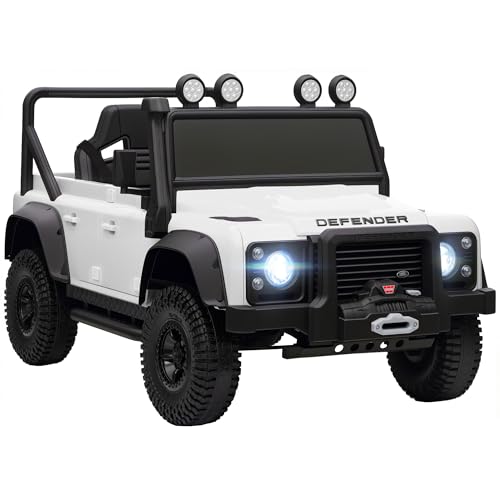 AIYAPLAY Kinder Elektroauto, Land Rover Defender 110 SVX 12V 7Ah Kinderauto mit Fernbedienung, 2 Motor, Kinderfahrzeug mit Softstart, Soft Stopp, 4 Stoßdämpfer, Hupe, MP3, Licht für 3-5 Jahre Weiß
