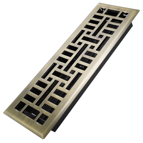 Howeall 4x14 Inches Heavy Duty Walkable Floor Register Easy Adjust Air Supply Lever Floor Vents - Seattle Design - Vent Cover for Home Floor - Antique Brass