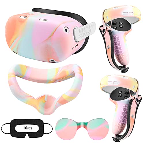 Image of VR Accessories for Oculus Quest 2, Silicone Set for Meta Quest 2, Include Controller Grip Leather Cover, VR Shell Cover, Face Cover, Lens Cover and 10PCS Disposable Eye Cover (Macaron)