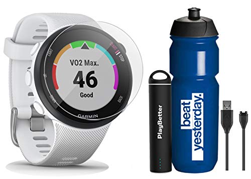 Garmin Forerunner 45S (White - Small) Running GPS Watch Runner Bundle | +Garmin