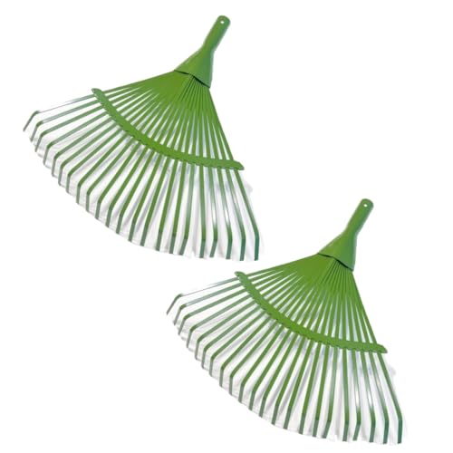 pokm toolsmarket - 2X Metall Laubbesen mit 22 flachen Zinken, Gartenrechen Laubrechen, Breite: 42cm, grüner Rechen Fächerbesen, Rasenrechen Metall ohne Stiel