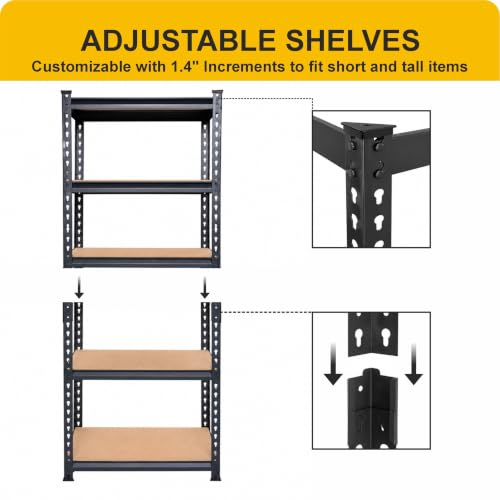 Image of TEKCOOL 6-Shelf Adjustable Boltless Metal Shelving Unit /60 x 24 x 12 Inch Metal Storage Rack with Wooden Planks /Standing Shelf Unit for Home /Garage /Office & Shop /Utility Display Rack (Black);