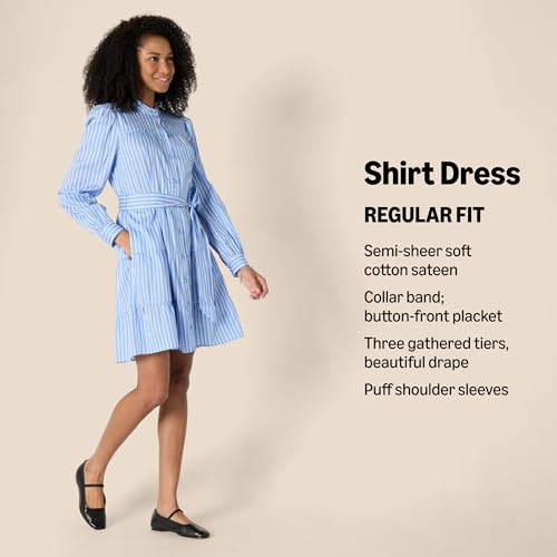 Amazon Essentials Women's Regular-Fit Cotton Sateen Tiered Shirt Dress2