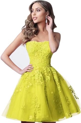 Image of Lace Homecoming Dresses Short A Line Strapless Formal Cocktail Party Gowns