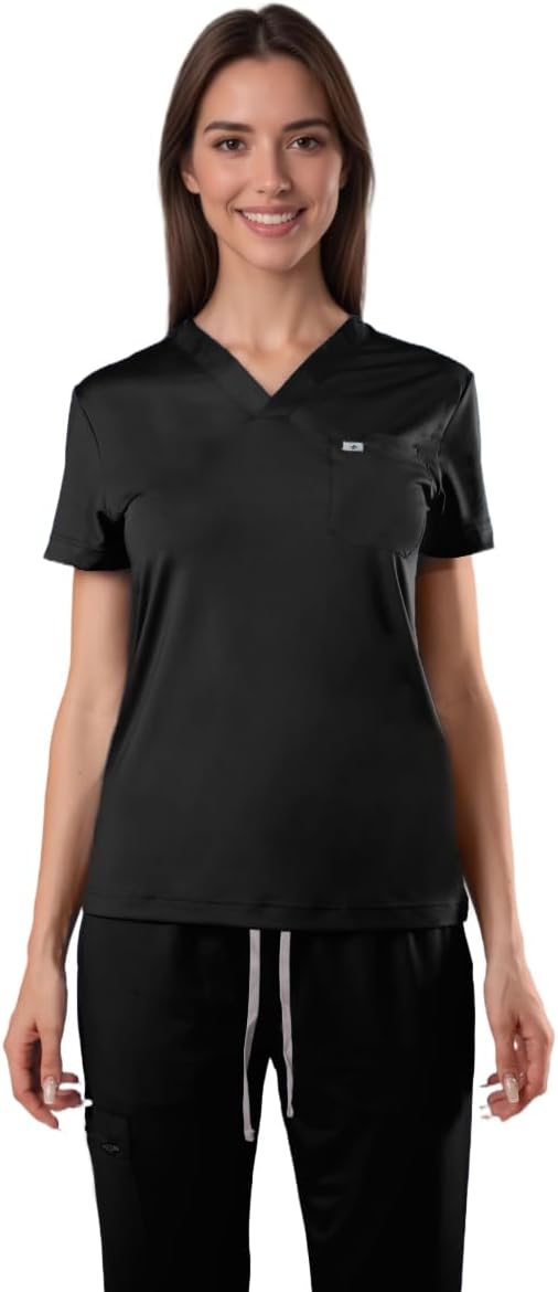 SUNME Women's Medical Scrub Tops - Ultra Soft, Easy Care, V-Neck Top Scrubs with 2 Pockets, 4-Way Stretch & Wrinkle Resistant - Image 3