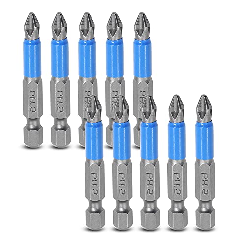Uenhoy 10 Pcs Magnetic Phillips Screwdriver Bits Set 2 Inch Long Anti Slip Phillips Bits #2, 1/4 Inch Hex Shank (Ph2 X 50Mm) #TOP1