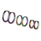 PROSTEEL Set Pendientes Aros 3 Pares 8mm 10mm 12mm Diametro Coloridos, Aretes Colgantes de Aro Helix Tragus