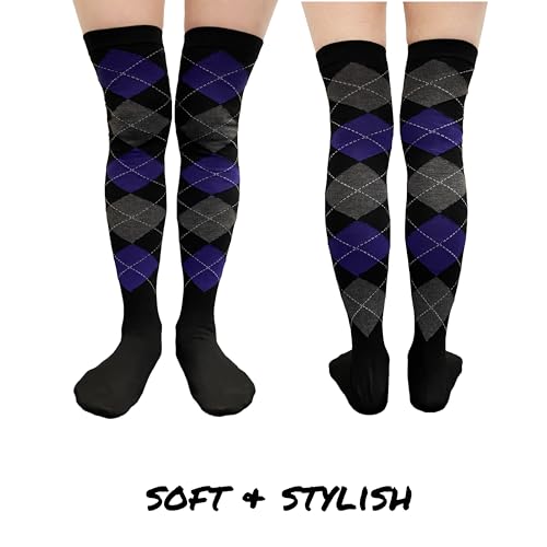 Image of COUVER Women's Thigh High /Over Knee Fashion Argyle Socks, Medium, 1 Pair