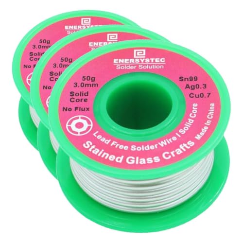Image of 3.0mm Lead Free Solder Wire for Stained Glass Craft, Solid Core No Flux 50g, Craft Soldering Wire Unlead, Sn99 Ag0.3 Cu0.7, No Lead Solder Diameter 0.12 RoHS Thick Solder Gauge (Pack of 3)