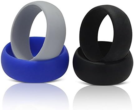 Men's Silicone Wedding Ring and Fitness Band (4 Pack) with 2 Sizes for the Perfect Fit (Size 10 & 11)