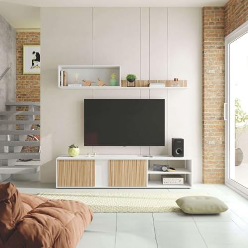 Mueble de Salón Ecco Color Blanco Artik y Roble Natur 180 Cm
