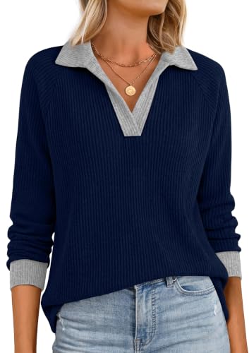 OFEEFAN Tunic Tops for Women Fall Clothes Fashion Clothing Navy Blue S