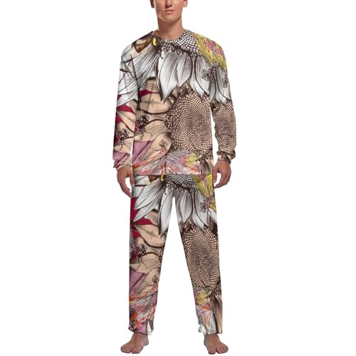 Pyjama homme manches longues avec pantalon à motif abeille fleurie libellule