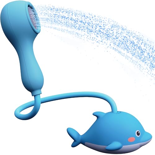 Image of ZoyBee Baby Bath Shower Head for Bathtub - Kids Toddler Sprayer Showerhead Toys with Hose & Easy Water Flow Control - Rechargeable Dolphin Toy Sprayer for Babies Babybath Tub