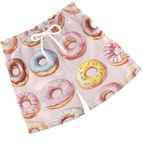 Pigsaly Boys' Swim Board Shorts Sprink Sugar Watercolor Pink Donuts Boy's Swim Trunks Kids Swimwear 2T