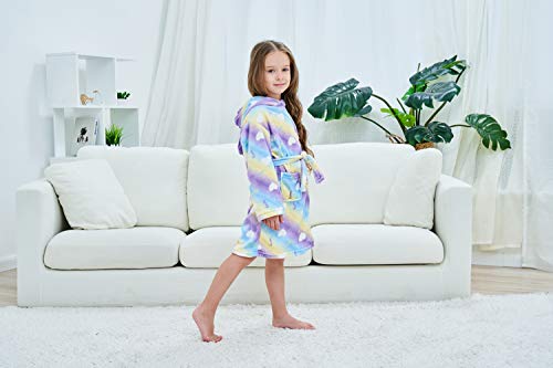 Unicorn Girls Bathrobe,Fun Soft Plush Robes Toddler Hooded Robe Nightgown Cloudy Love 4 Years Old (120) #TOP2
