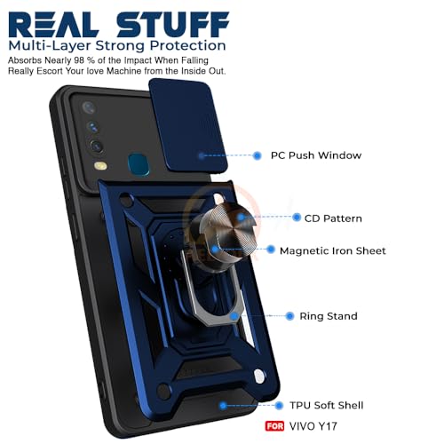 Image of Armor Bumper Back Cover Case for VIVO Y17 / Y15 / Y12 Rotating Camera Cover, Ring Holder & Kickstand | Heavy Duty & 360 Degree Protection VIVO Y17 / Y15 / Y12 Back Cover (Blue)