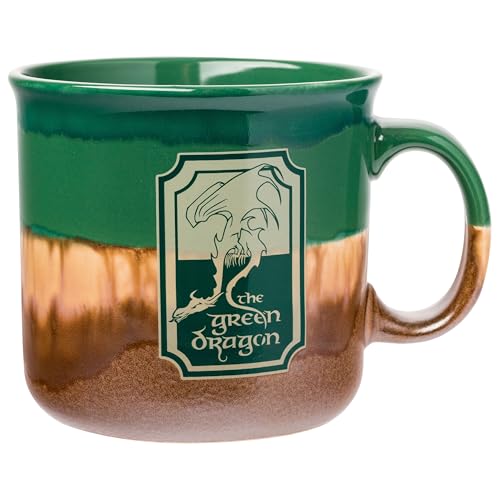 Silver Buffalo The Lord of The Rings Reactive Glaze Ceramic Camper Mug Featuring The Green Dragon, 20 Ounces