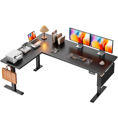 Image of Korfile L Shaped Electric Standing Desk,63 Inch Adjustable Height Sit to Stand Corner Desk with Memory Presets, Reversible Computer Table for Home Office, Work and Study, Black