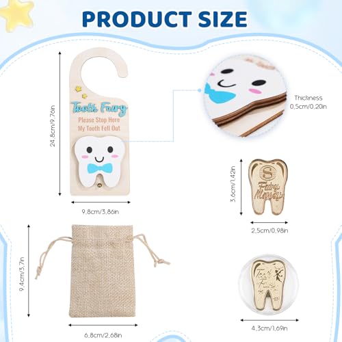Image of Tooth Fairy Door Hanging Tooth Fairy Storage Bag One Tooth Fairy Coin Keepsake Wooden Tooth Holder with Money Slot to Commemorate Your Child's First Lost Tooth, Tooth Fairy Gift(Blue)