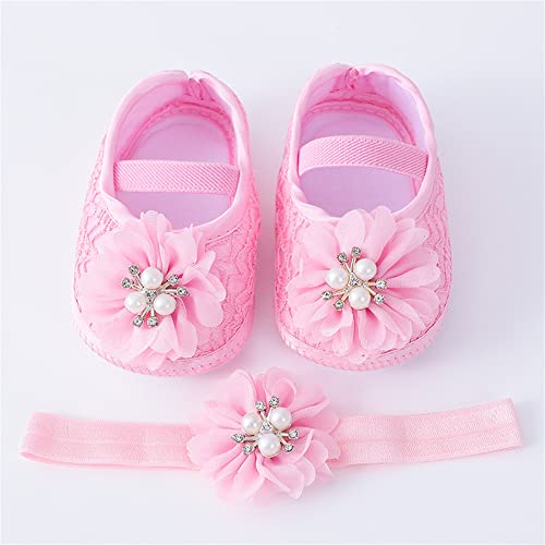 2pcs/Set Newborn Baby Girl Princess Mary Jane Shoes Infant Wedding Dress Flat Shoes with Free Headband3