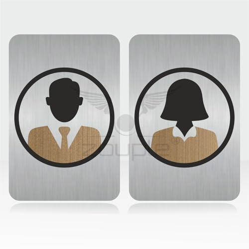 Image of MALE-FEMALE, HE-SHE, Washroom Sign, 6x4 Inch, Durable Steel, Self-Adhesive