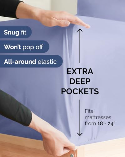 Image of Extra Deep Flex Top Split Head King Sheet Set - 6 Piece Breathable and Cooling Sheets - Hotel Luxury Bedding for Women, Men, Kids & Teens - Easy Secure Fit - Extra Deep Pockets - Lavender