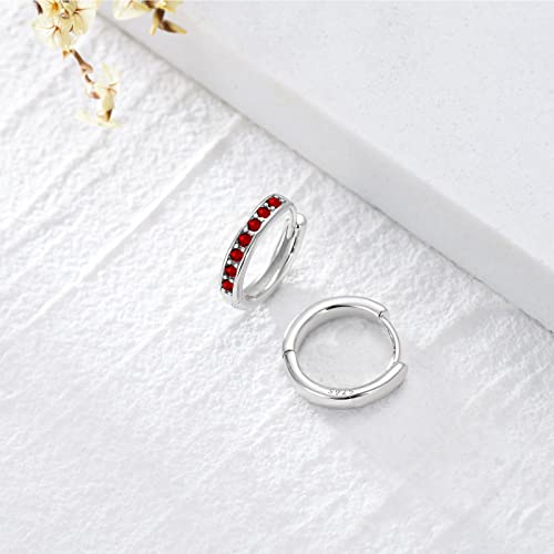Aoboco July Birthstone Huggie Hoop Earrings Sterling Silver Simulated Ruby Red Birthstone Huggie Hoop Earrings Birthday Gifts For Women thumb #2