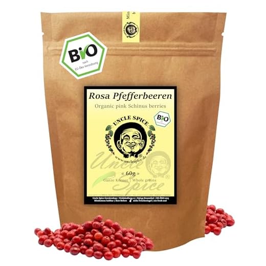 UNCLE SPICE® BIO Rosa Pfefferbeeren - 60g ganzer rosa Pfeffer, rote Schinusbeeren in Premiumqualität – rosa Beeren, roter Pfeffer ganz - Mild-würzig, leicht süßlich & fruchtig – DE-ÖKO-005