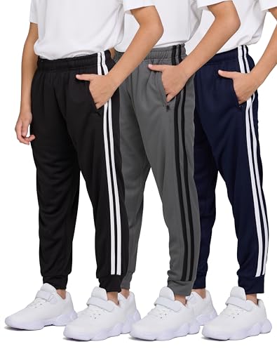 PURE CHAMP 3 Pack Boys Sweatpants Mesh Lightweight Kids Clothes with Zipper Pockets Active Quick-Dry Boys Pants Sizes 4-20 (Set 1 Size Medium)